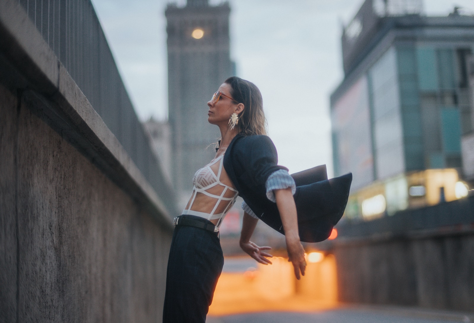 woman flipping her blazer